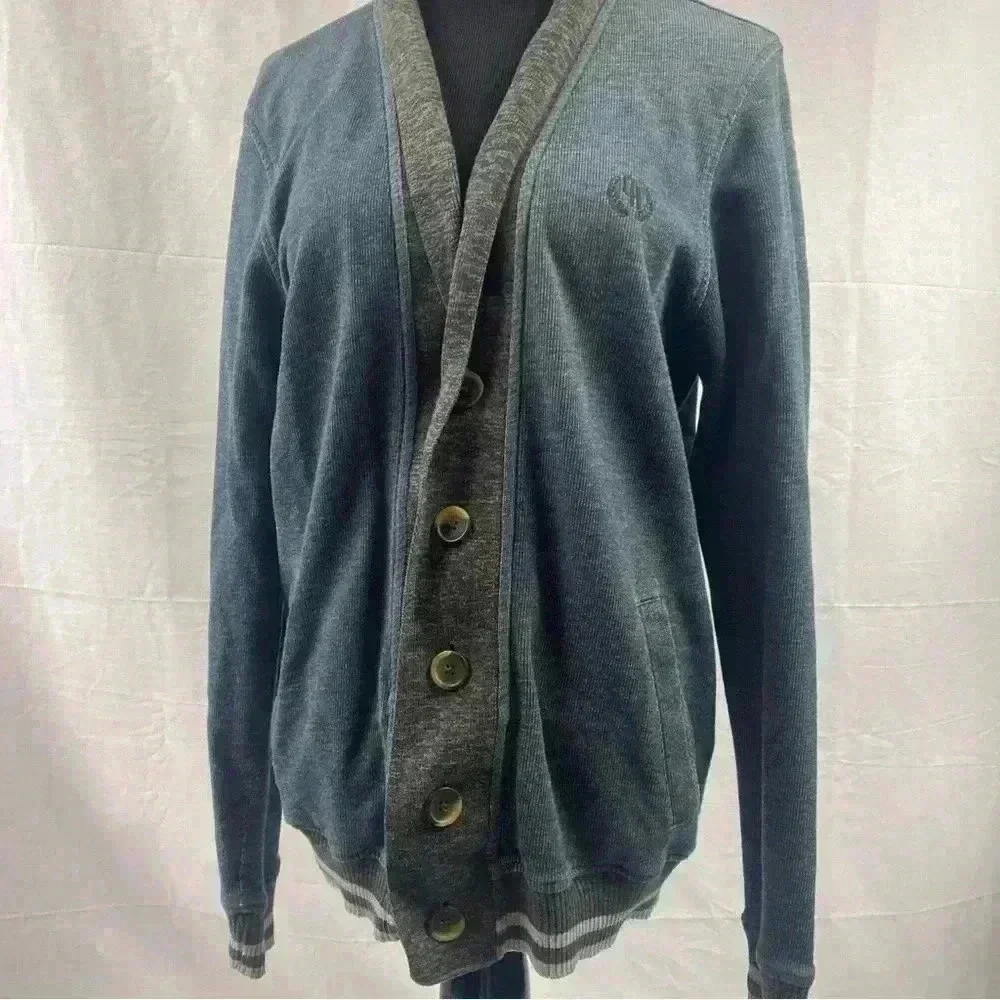 Chevignon Sweater Cardigan Blue &  Gray Winter Button Grey Warm Medium Jacket